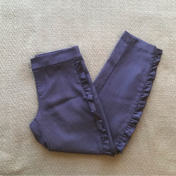 Club Monaco Navy Blue Ruffle Side Trim Trousers Pants Size 0 Excellent - Picture 4 of 11